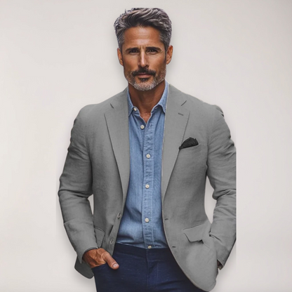 Blazer homme – Coupe ajustée – Mélange coton léger – Revers crantés – Style chic décontracté
