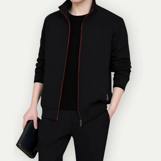 Veste zippée homme – Coupe slim – Col montant – Finition côtelée – Tissu respirant