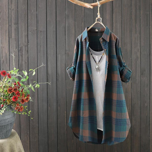Blouse femme – Coupe ample – Longueur tunique – Fibres naturelles respirantes – À carreaux