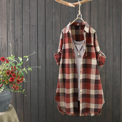 Blouse femme – Coupe ample – Longueur tunique – Fibres naturelles respirantes – À carreaux