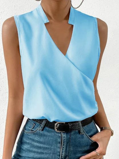 Top sans manches femme – Coupe décontractée – Col V croisé – Tissu respirant doux