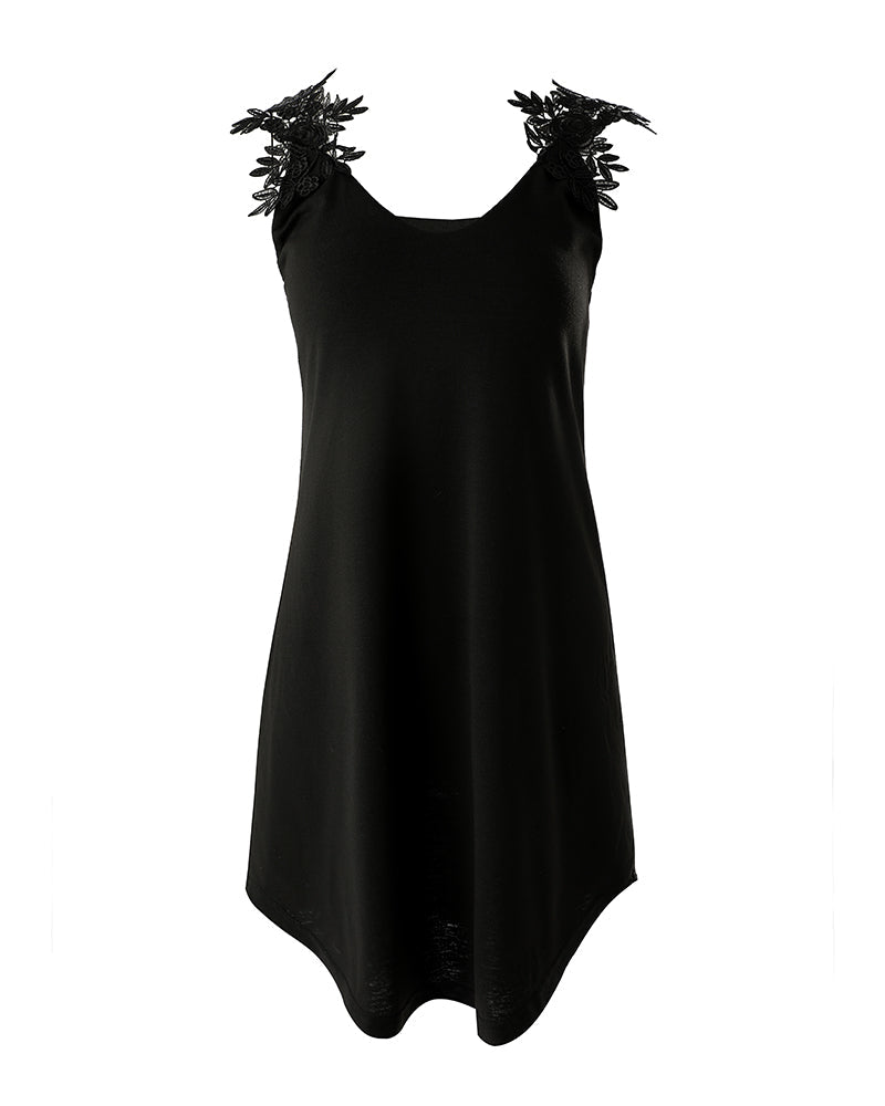 Robe Femme Sans Manches - Encolure Ronde - Détail Dentelle - Coupe Fluide Élégante