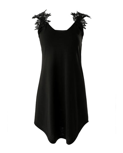 Robe Femme Sans Manches - Encolure Ronde - Détail Dentelle - Coupe Fluide Élégante