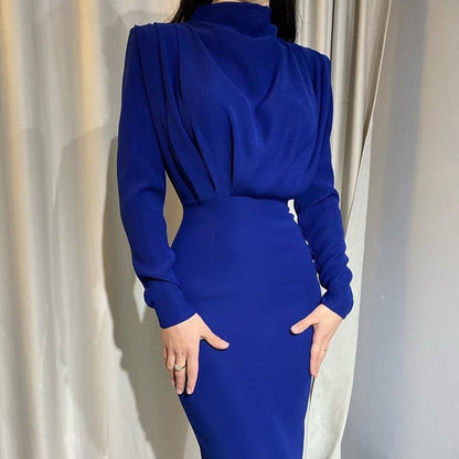 Robe Femme Élégante - Coupe Ajustée - Manches Longues - Col Haut - Style Sophistiqué