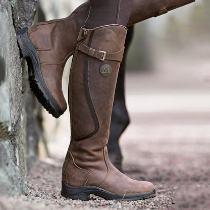 Bottes femme hautes en cuir – Coupe ajustée – Sangle boucle – Semelle antidérapante