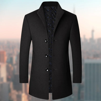 Manteau long homme – Coupe ajustée – Laine – Intérieur matelassé – Boutonnage simple