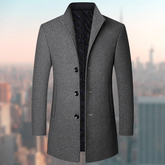 Manteau long homme – Coupe ajustée – Laine – Intérieur matelassé – Boutonnage simple