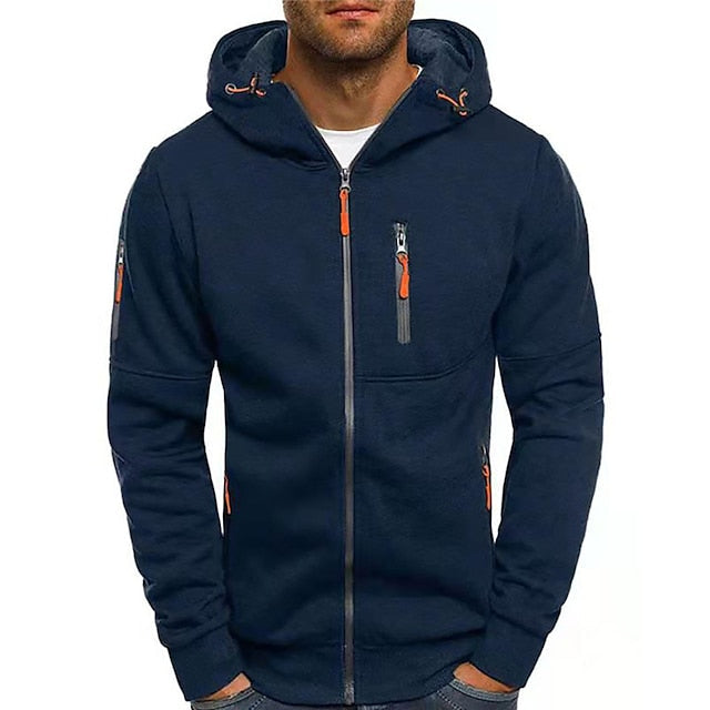Sweat à capuche homme – Coupe ajustée – Fermeture zippée – Poches utilitaires – Tissu respirant