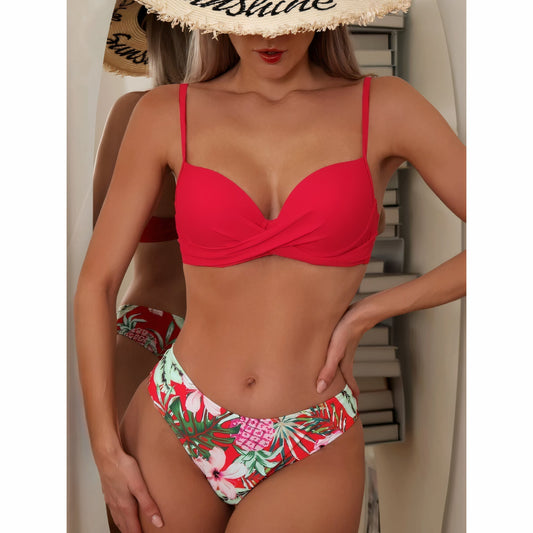 Bikini femme – Haut croisé ajustable – Taille haute – Tissu stretch respirant