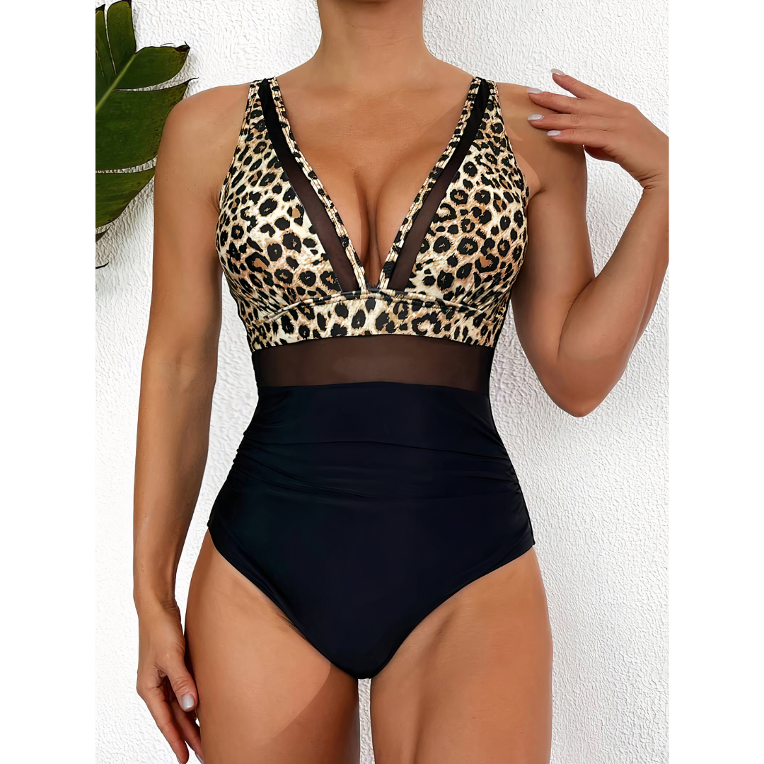 Maillot de bain 1 pièce femme – Décolleté plongeant – Maille sculptante – Empiècements en tulle