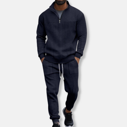 Homme Ensemble Deux Pièces - Maille Texturée - Coupe Décontractée - Col Montant zippé