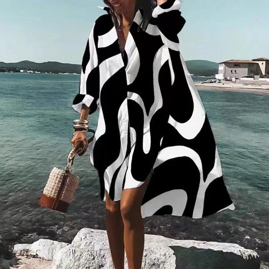 Robe femme – Coupe décontractée – Tissu respirant – Col en V – Longueur genou