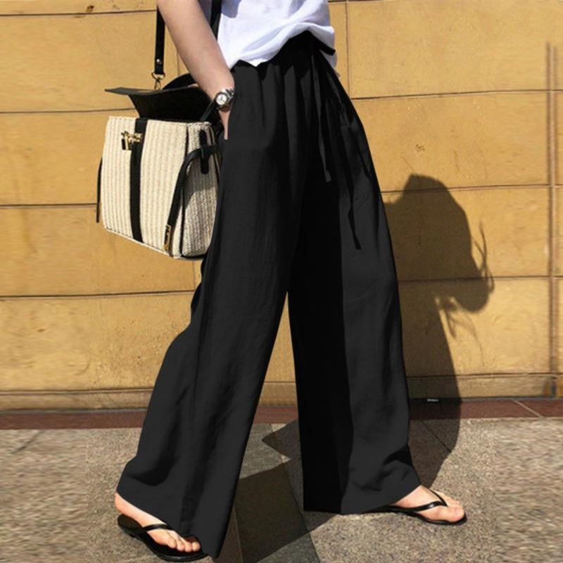 Pantalon femme large – Taille haute – Coupe fluide – Tissu doux respirant