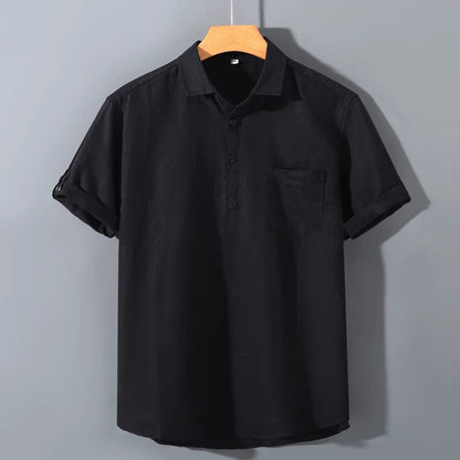 Polo homme – Lin léger – Coupe décontractée – Manches courtes retroussables – Poche poitrine