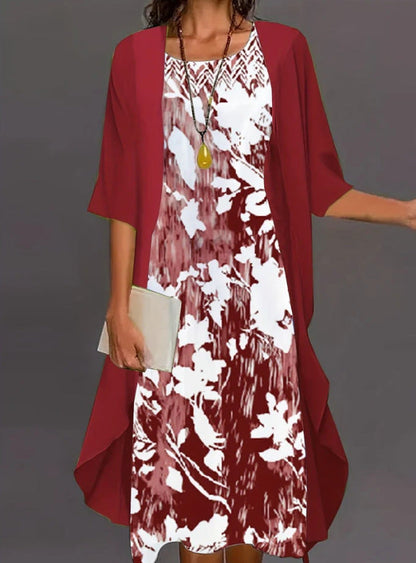Robe Femme Ensemble Chiffon – Coupe Fluide – Imprimé Floral – Superposition Asymétrique