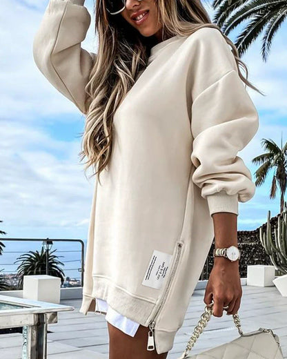 Femme Robe - Maille Lisse - Col Rond - Manches Longues - Longueur Mi-Cuisse