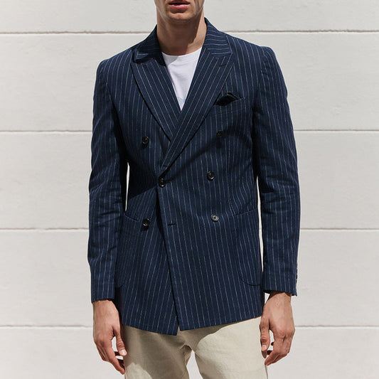 Blazer homme – Coupe cintrée – Laine – Double boutonnage – Rayures fines élégantes