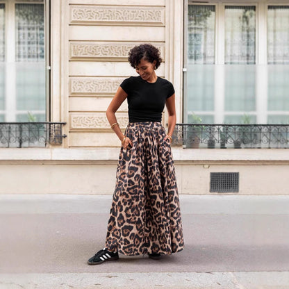 Jupe longue femme – Plissée fluide – Imprimé audacieux – Coupe évasée élégante