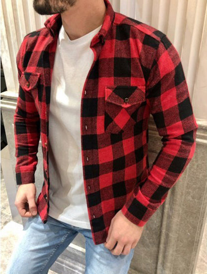 Chemise homme à carreaux – Coupe décontractée – Coton lin – Manches longues