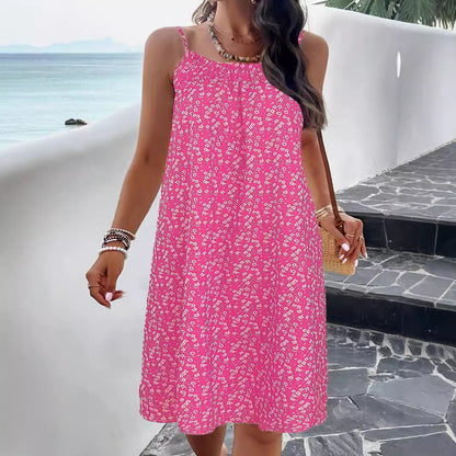Robe trapèze femme – Imprimé fleuri – Bretelles fines – Coupe fluide – Longueur genou