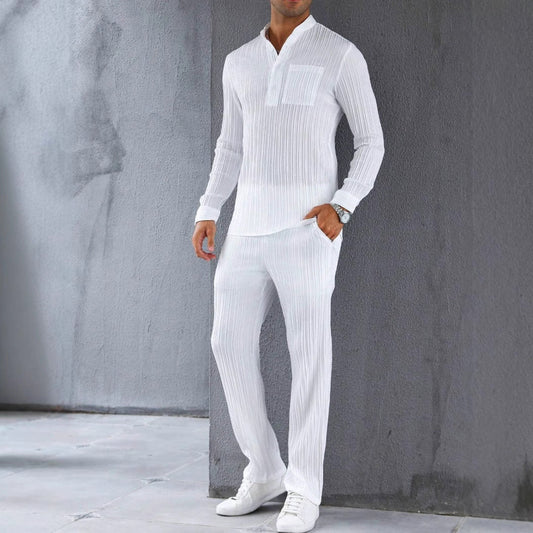 Tenue homme chemise et pantalon – Coupe slim – Tissu côtelé – Tendance décontractée