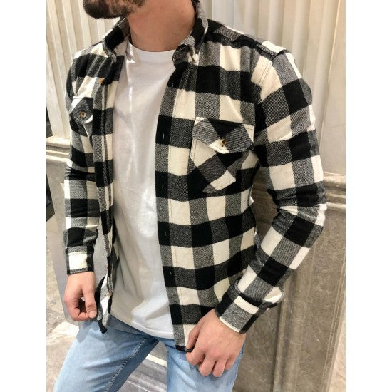 Chemise homme à carreaux – Coupe décontractée – Coton lin – Manches longues