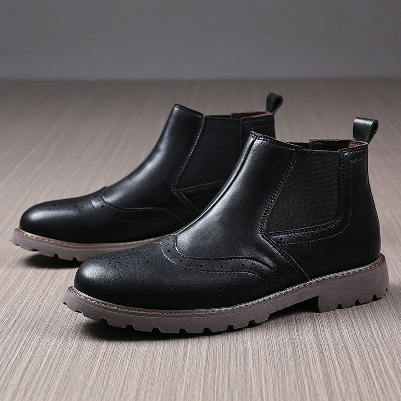 Bottines Chelsea homme – Cuir lisse – Détail brogue – Ankle boots à enfiler