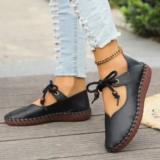 Chaussures femme – Bout rond fermé – Semelle souple – Lacets décoratifs confortables