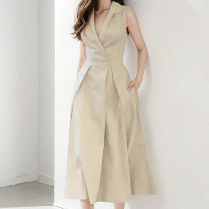 Robe midi femme – Coupe ajustée évasée – Décolleté en V – Tissu respirant doux