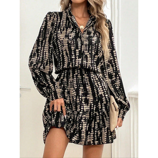 Robe midi femme – Coupe décontractée – Manches longues volumineuses – Tissu respirant
