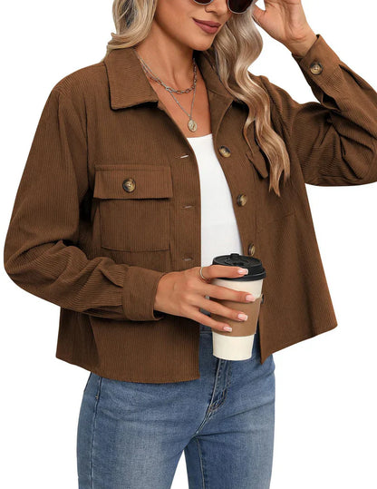 Veste utilitaire femme – Coupe décontractée – Texture côtelée – Boutonnage frontal