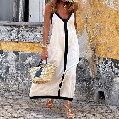 Robe midi femme – Tissu luxueux respirant – Coupe décontractée – Bretelles réglables