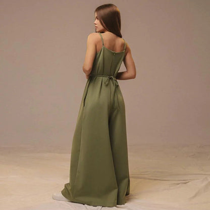 Combinaison femme – Coupe large – Sans manches – Ceinture à nouer – Lin mélangé