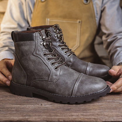 Bottes à Lacets Homme – Cuir Lisse – Tige Cheville – Bout Renforcé – Col Matelassé
