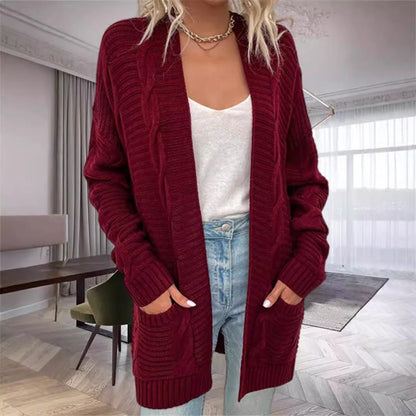 Gilet femme – Coupe oversize – Maille épaisse – Tricot torsadé – Poches avant