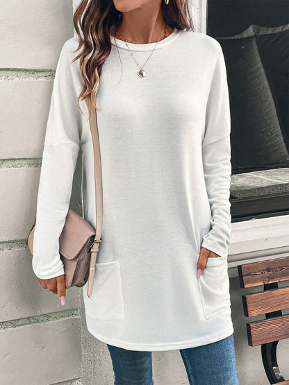 Sweatshirt femme – Coupe décontractée – Coton doux – Col rond – Poches hanches
