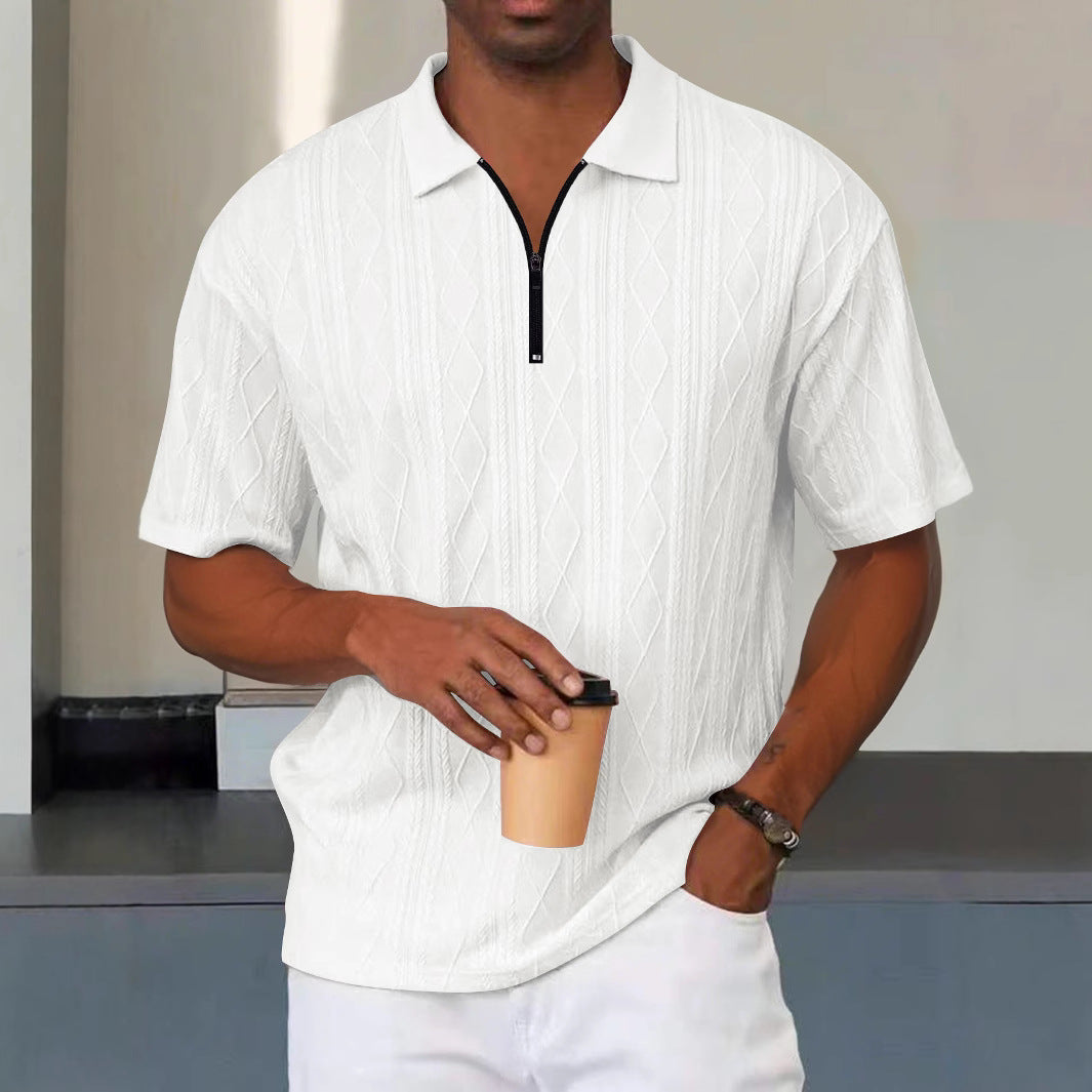 Polo homme – Maille douce – Coupe décontractée – Col zippé – Motif torsadé