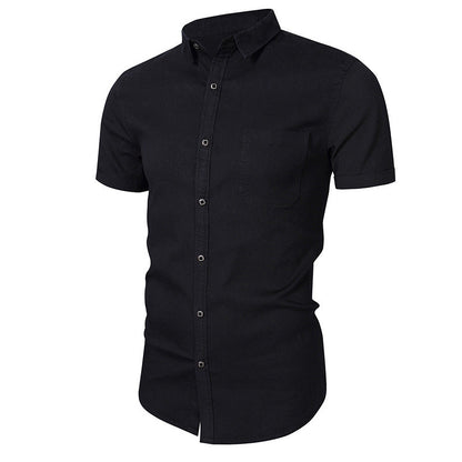Chemise homme manches courtes – Coupe slim – Coton respirant – Col classique – Poche poitrine