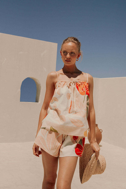 Haut sans manches femme – Coupe ample – Tissu respirant – Imprimé floral – Décontracté