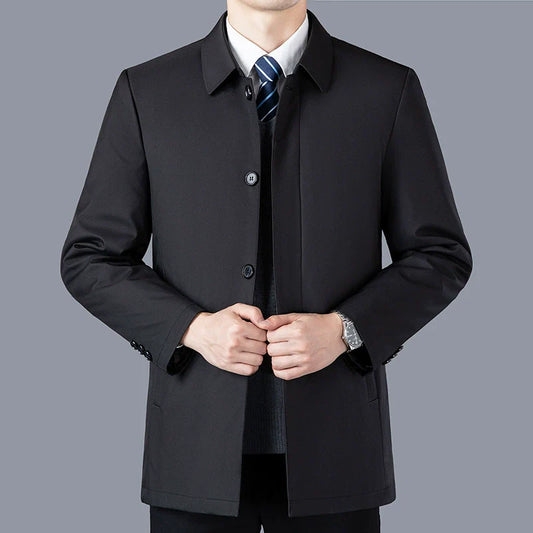 Veste mi-longue homme – Coupe ajustée – Coton – Col tailleur – Fermeture à boutons