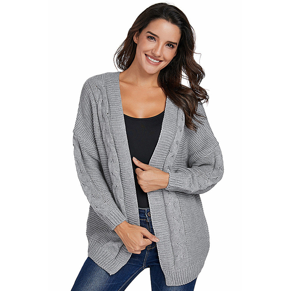 Cardigan femme – Maille épaisse – Coupe oversize – Devant ouvert – Motif torsadé
