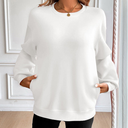 Sweatshirt femme – Coupe ample – Coton doux – Poches – Manches longues col rond
