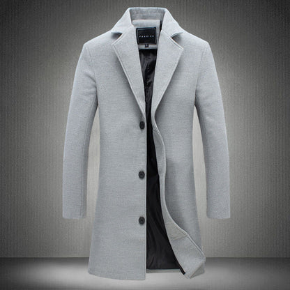 Manteau mi-long homme – Coupe ajustée – Laine – Col cranté – Boutonnage simple