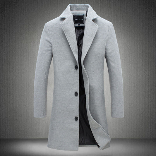 Manteau mi-long homme – Coupe ajustée – Laine – Col cranté – Boutonnage simple