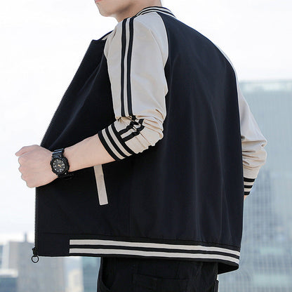 Blouson Homme – Coupe Décontractée – Fermeture Zippée – Finitions Côtelées – Manches Rayées