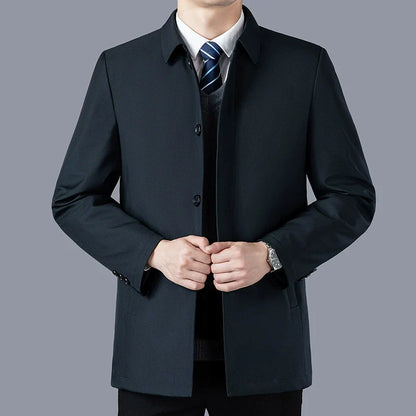 Veste mi-longue homme – Coupe ajustée – Coton – Col tailleur – Fermeture à boutons