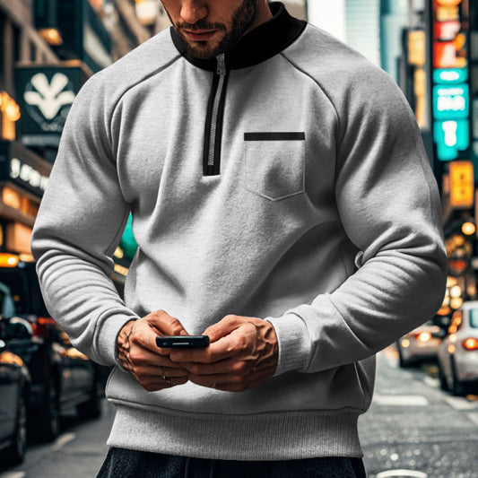 Sweatshirt homme – Coupe régulière – Col montant zippé – Manches raglan – Coton