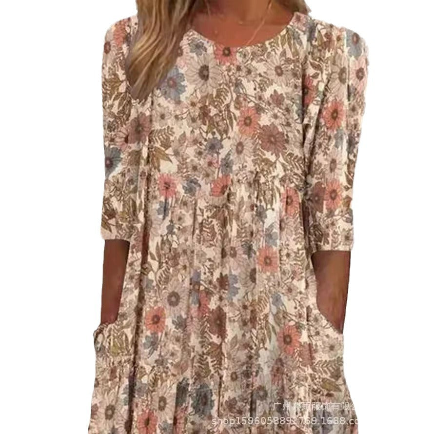 Lola - Robe mi-longue fleurie bohème