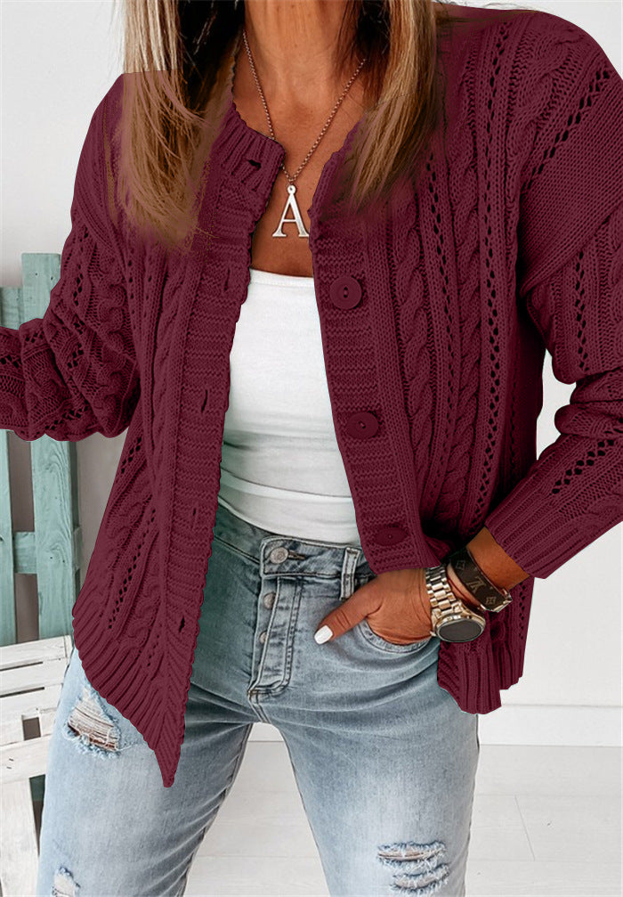Cardigan femme – Coupe ample – Laine tricotée – Motif torsadé – Manches longues