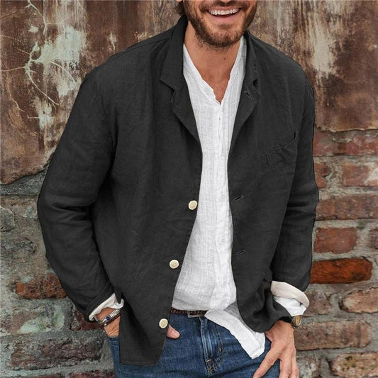 Blazer décontracté homme – Coupe droite – Coton lin respirant – Manches longues